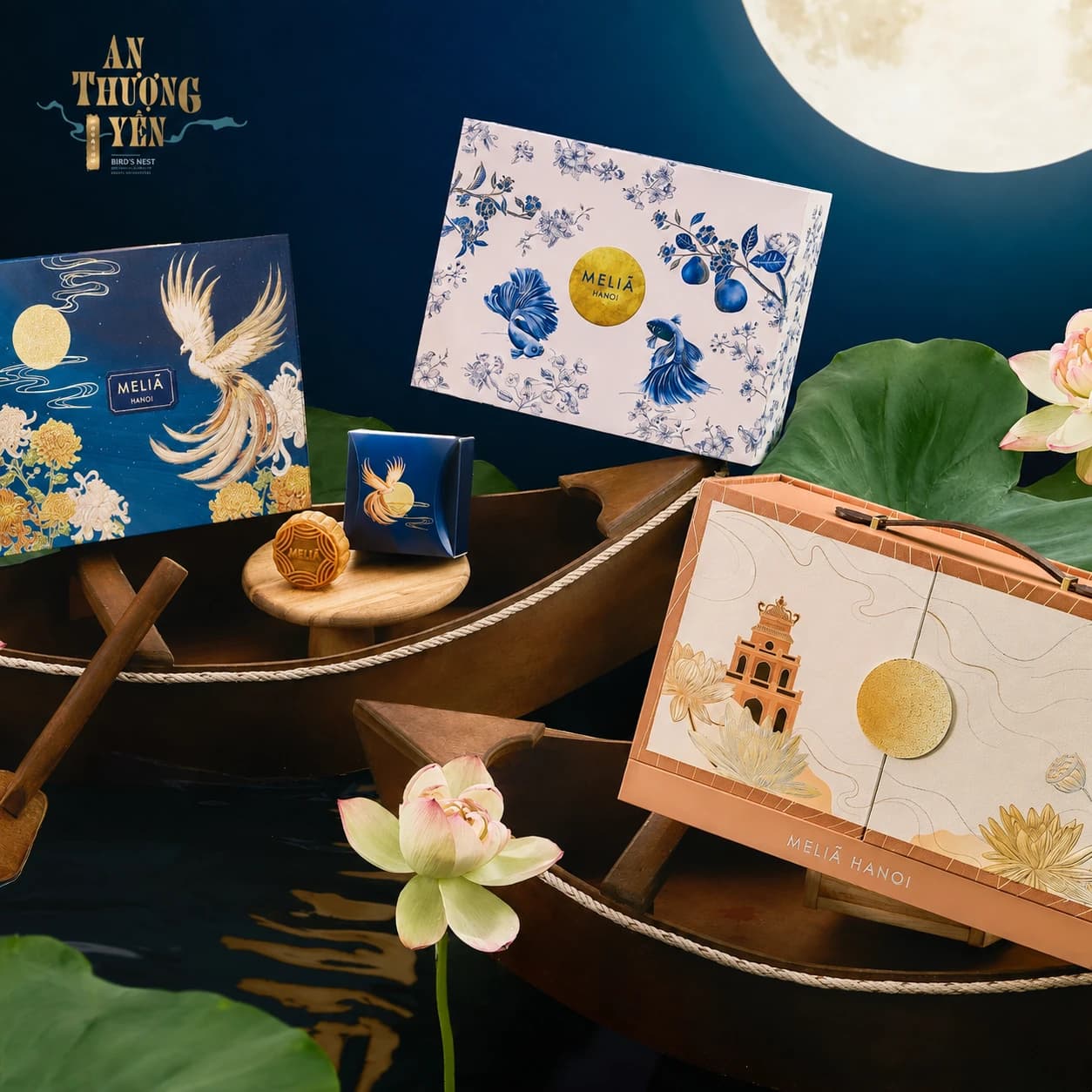 Bộ sưu tập bánh trung thu Meliá Hà Nội 2026 trong hộp quà ép kim